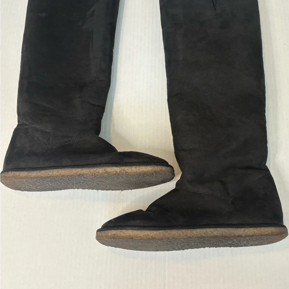 Stella McCartney Womens 37.5 US 7.5 Black Faux Suede Sherpa Over Knee Tall Boot